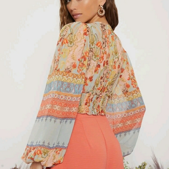 **FP Boho Floral Long Sleeve Crop Top Blouse - Picture 2 of 4